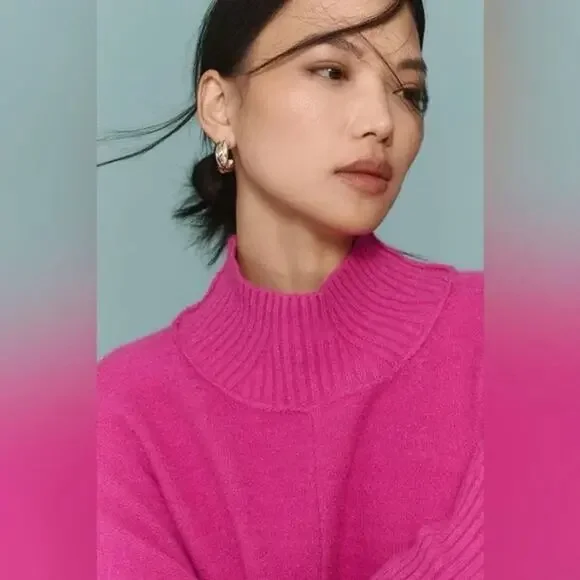 Maeve Anthropologie Pink Mock Ribbed Dolman Gretchen Sweater M Oversized 2/8 - Picture 5 of 11